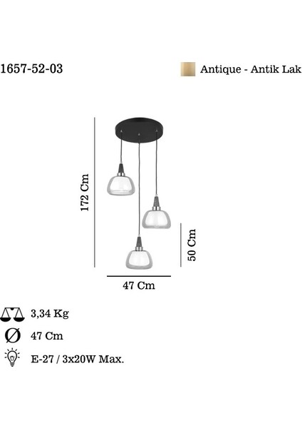 Ermo 3 Lu Antık Lak 3 Lu Avıze 3XE27 fiyatları