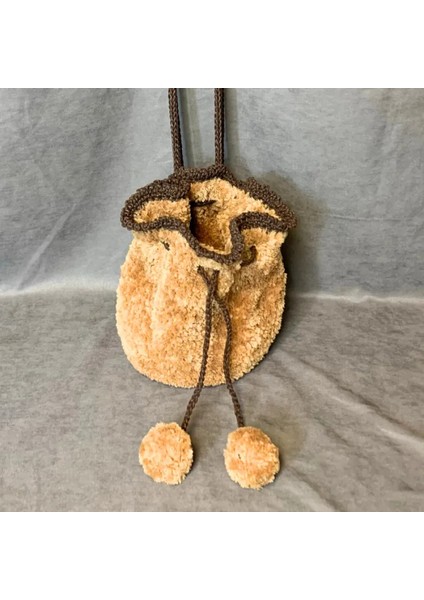 El Yapımı Büzgülü Kahverengi Peluş Sırt Çanta fiyatları