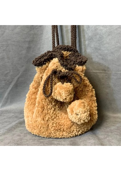 El Yapımı Büzgülü Kahverengi Peluş Sırt Çanta fırsatları