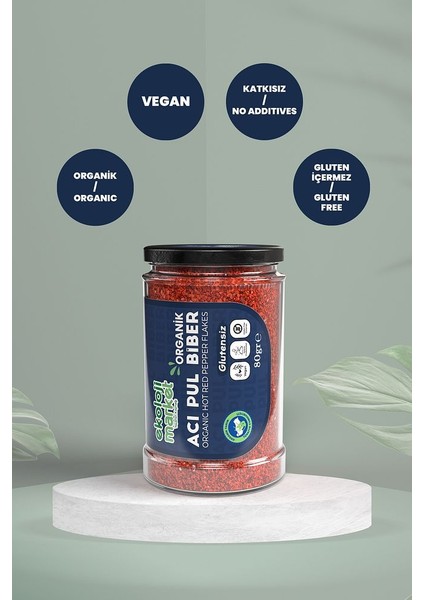 Organik Glutensiz Acı Pulbiber 80 gr x 3 Organic Gluten Free Hot Red Pepper Flakes 80 gr x 3