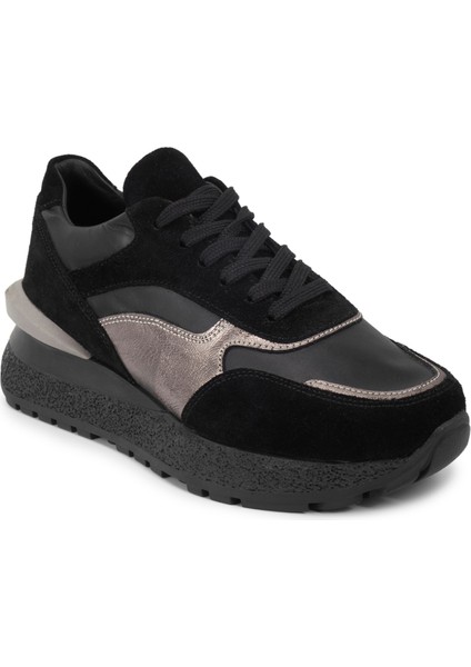 Siyah Deri Sneakers Kadın Ayakkabı
