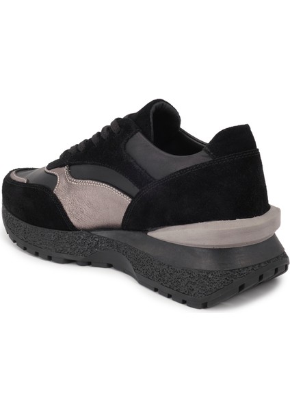 Siyah Deri Sneakers Kadın Ayakkabı