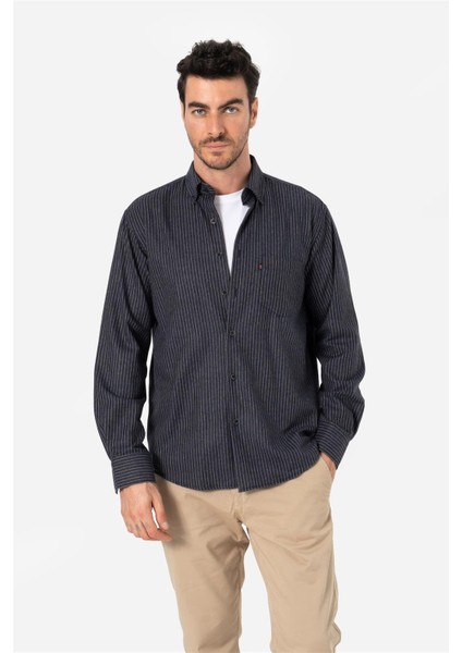 ERKEK COMFORT FIT UZUN KOL TEK CEPLİ FLANEL GÖMLEK HUN LS LACİVERT-BEJ B01.242.529