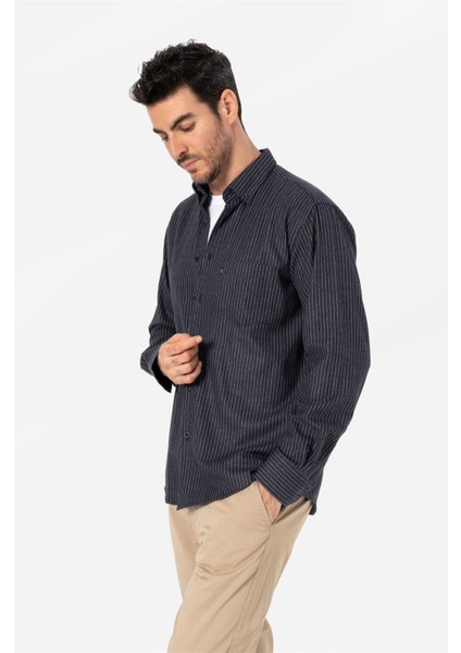 ERKEK COMFORT FIT UZUN KOL TEK CEPLİ FLANEL GÖMLEK HUN LS LACİVERT-BEJ B01.242.529