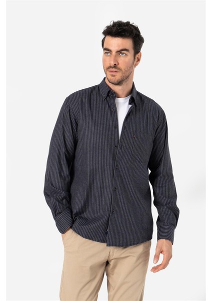ERKEK COMFORT FIT UZUN KOL TEK CEPLİ FLANEL GÖMLEK HUN LS LACİVERT-BEJ B01.242.529
