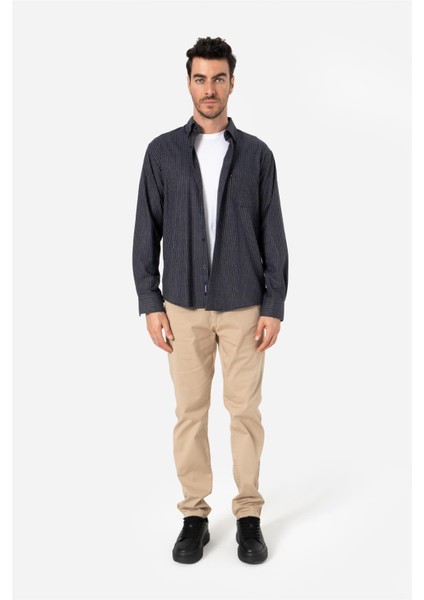 ERKEK COMFORT FIT UZUN KOL TEK CEPLİ FLANEL GÖMLEK HUN LS LACİVERT-BEJ B01.242.529