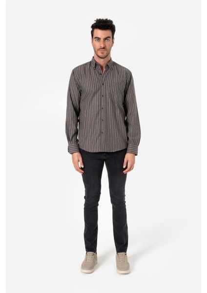 ERKEK COMFORT FIT UZUN KOL TEK CEPLİ FLANEL GÖMLEK HUN LS KAHVE-BEYAZ B01.242.529