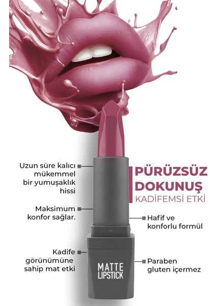Yoğun Renk Veren Uzun Süre Kalıcı Nemlendirici Kadifemsi Mat Ruj - Matte Lipstick 416 Berry Pink