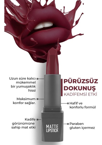 418 Dark Berry Mat Ruj - Kuruma Yapmayan Pürüzsüz Dokunuş ve Kadifemsi Etki - Matte Lipstick