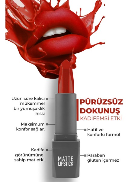 421 Orange Red Mat Ruj - Kuruma Yapmayan Pürüzsüz Dokunuş ve Kadifemsi Etki - Matte Lipstick