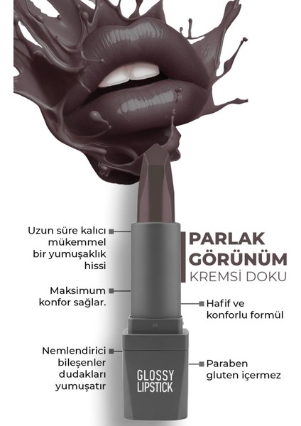 316 Dusty Plum Parlak Ruj - Nemlendirici Etkili Pürüzsüz Dudak Görünümü - Glossy Lipstick