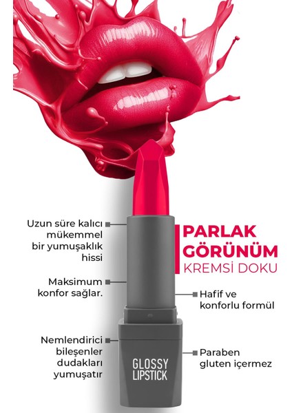 Uzun Süre Kalıcı Yoğun Renk Veren Nemlendirici Parlak Ruj - Glossy Lipstick 318 Deep Fuchsia