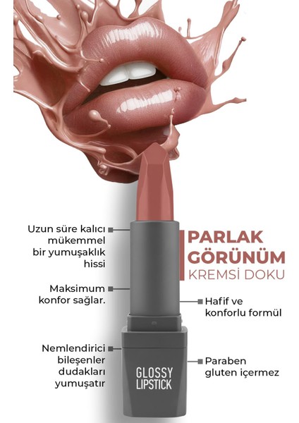 Uzun Süre Kalıcı Yoğun Renk Veren Nemlendirici Parlak Ruj - Glossy Lipstick 305 Rose Apricot