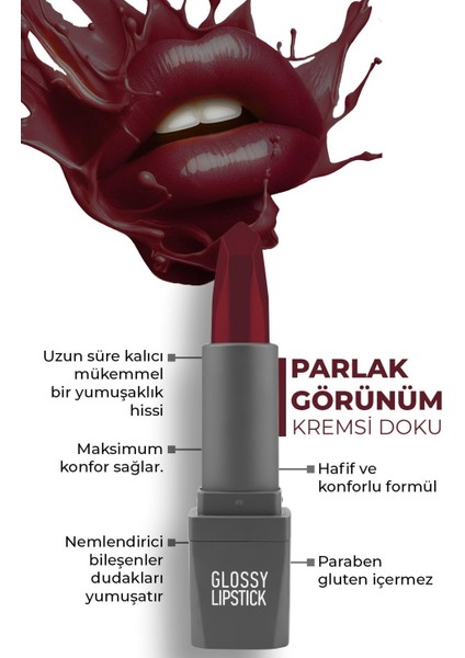 322 Cranberry Parlak Ruj - Nemlendirici Etkili Pürüzsüz Dudak Görünümü - Glossy Lipstick