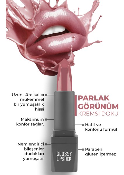 Uzun Süre Kalıcı Yoğun Renk Veren Nemlendirici Parlak Ruj - Glossy Lipstick 312 True Rose
