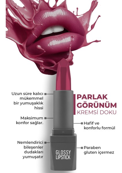 317 Bright Fuchsia Parlak Ruj - Nemlendirici Etkili Pürüzsüz Dudak Görünümü - Glossy Lipstick