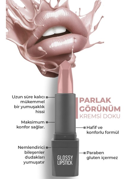 Uzun Süre Kalıcı Yoğun Renk Veren Nemlendirici Parlak Ruj - Glossy Lipstick 301 Bright Pink