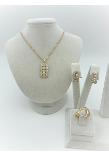 Xupıng Jewelry 14 Ayar Altın Kaplama, Zirkon Taşlı Kolye Seti