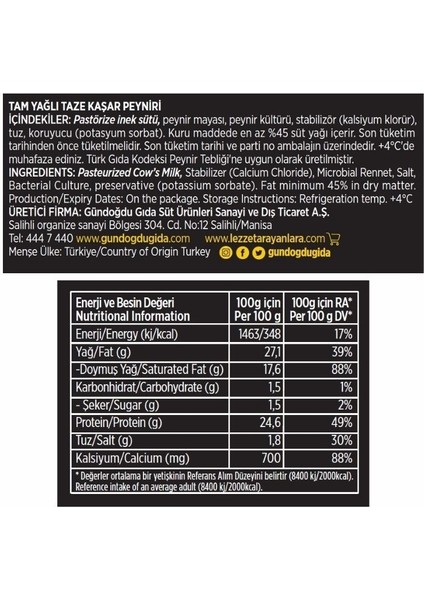 Taze Kaşar Peyniri 700 gr 6'lı