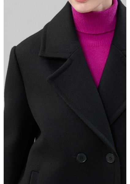 Kaşmir ve Yün Karışımlı Kruvaze Kaban Siyah K2519008_001 fırsatları