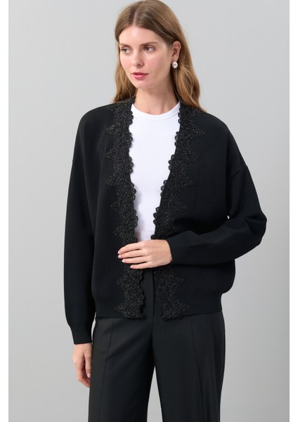 İşleme Detaylı Triko Hırka Siyah K2571021_001