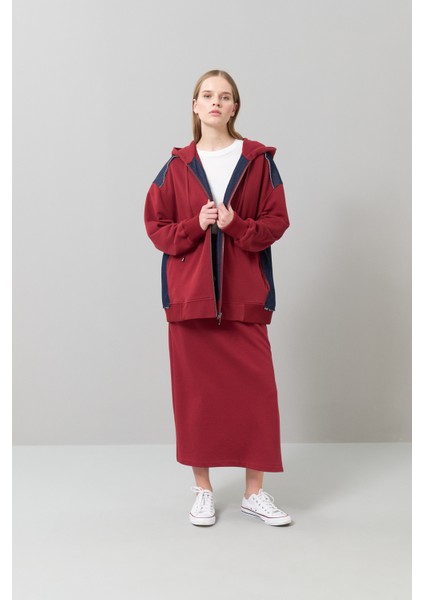 Fermuarlı Denim Sweatshirt Bordo K2523813_008