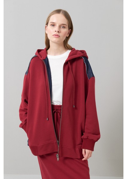 Fermuarlı Denim Sweatshirt Bordo K2523813_008 fırsatları