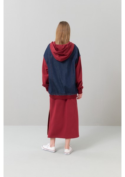 Fermuarlı Denim Sweatshirt Bordo K2523813_008