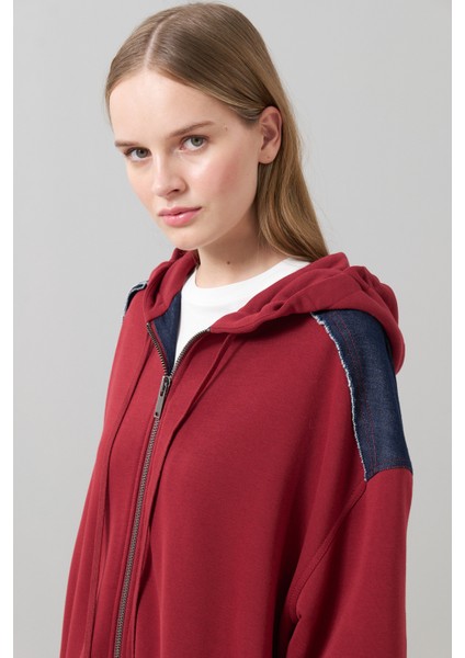 Fermuarlı Denim Sweatshirt Bordo K2523813_008
