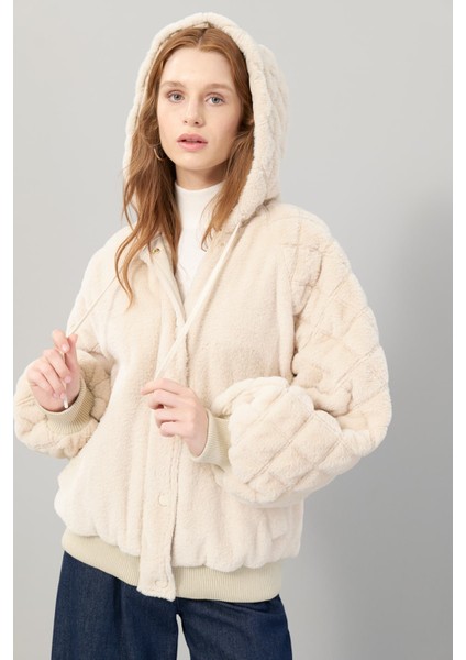 Çıtçıt Detaylı Kapüşonlu Peluş Mont Bej K2527503_024 modelleri