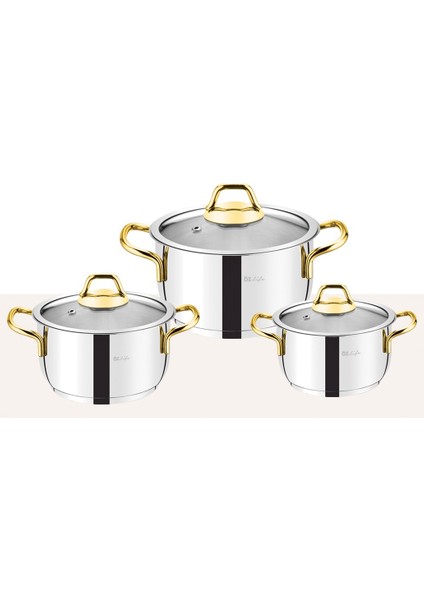 Ada 3'lü Gold Kulp Güveç Tencere Seri 518