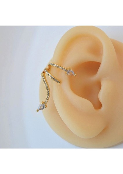Zirkon Yılan Model Earcuff Delik Gerektirmez Yılanlı Kıkırdak Küpesi Gold Renk