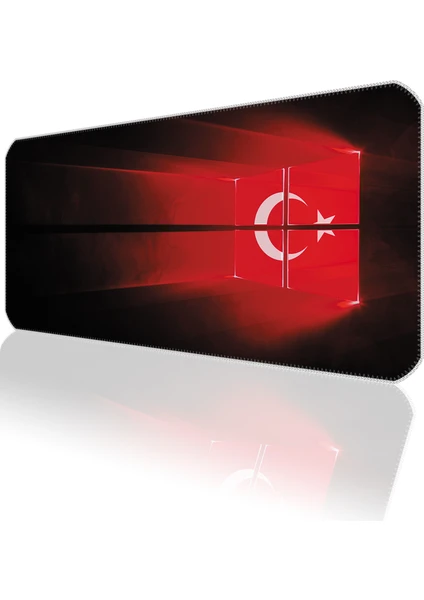 70X30 Türk Bayrağı Ilyuka MP017030 Büyük Boy Xl Gaming Mousepad Dikişli Kenar Kaymaz Taban 70X30CM