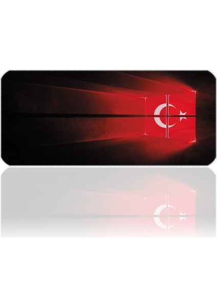 70X30 Türk Bayrağı Ilyuka MP017030 Büyük Boy Xl Gaming Mousepad Dikişli Kenar Kaymaz Taban 70X30CM