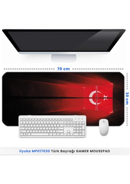 70X30 Türk Bayrağı Ilyuka MP017030 Büyük Boy Xl Gaming Mousepad Dikişli Kenar Kaymaz Taban 70X30CM