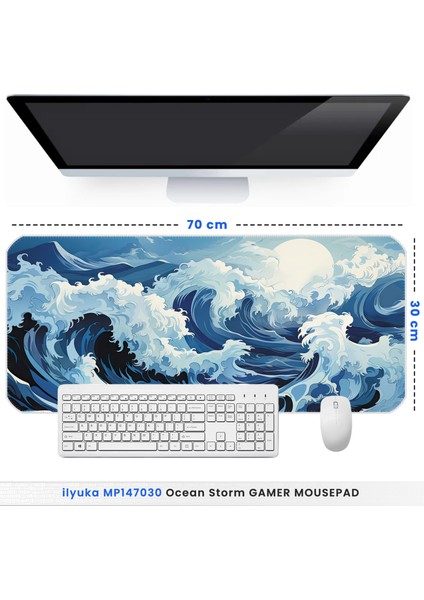 70X30 Ocean Storm Ilyuka MP147030 Büyük Boy Xl Gaming Mousepad Dikişli Kenar Kaymaz Taban 70X30CM