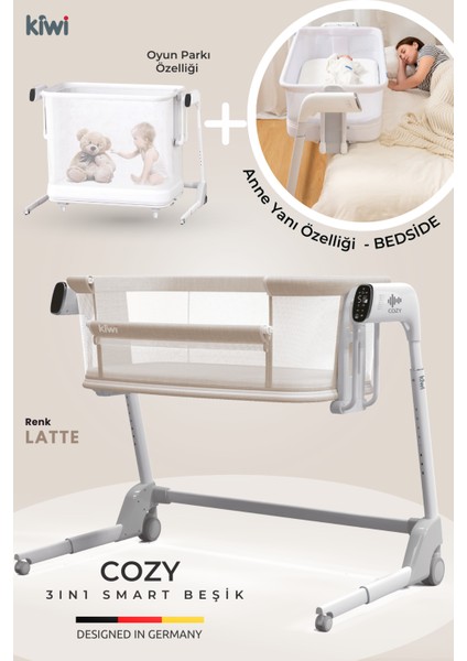 Cozy Premium 3in1 Ağlamaya Duyarlı Anne Yanı Beşik, Park Yatak White Noise ile Kesintisiz Uyku - Latte Renk indirimleri