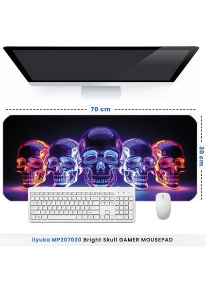 70X30 Bright Skull Ilyuka MP207030 Büyük Boy Xl Gaming Mousepad Dikişli Kenar Kaymaz Taban 70X30CM