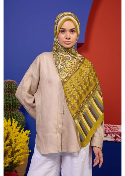 İpekhan Soft Pamuk Etro Desen Şal 3049-11 Yağ Yeşili
