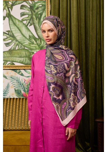 İpekhan Soft Pamuk Etro Desen Şal 3048-17 Patlıcan Mor