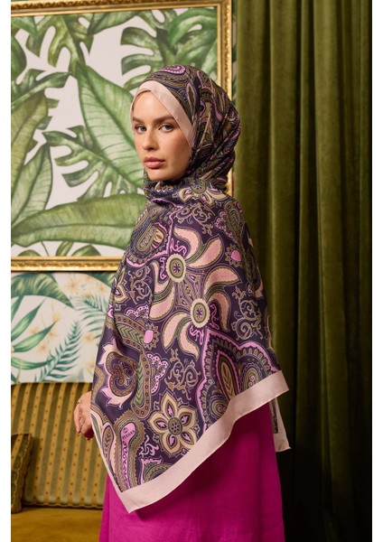 İpekhan Soft Pamuk Etro Desen Şal 3048-17 Patlıcan Mor