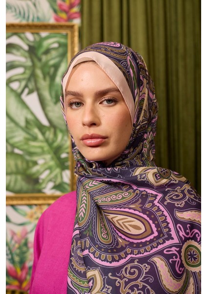 İpekhan Soft Pamuk Etro Desen Şal 3048-17 Patlıcan Mor
