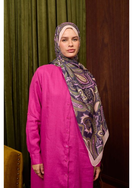 İpekhan Soft Pamuk Etro Desen Şal 3048-17 Patlıcan Mor