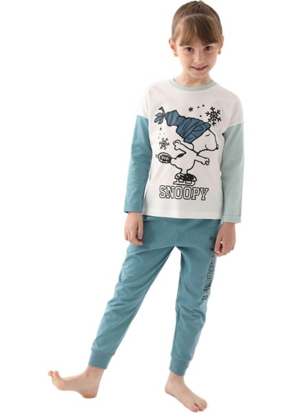 Snoopy Kız Çocuk Krem Pijama Takımı 1615