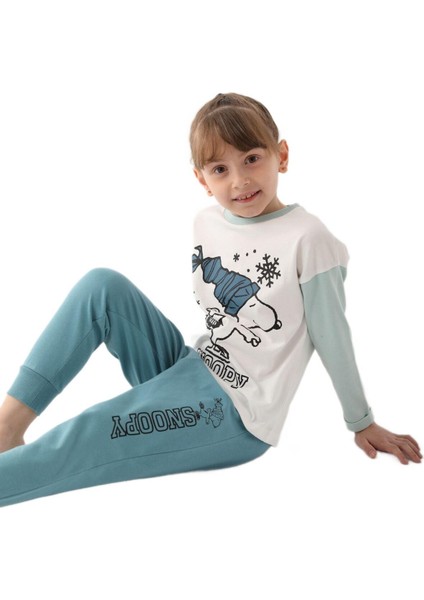 Snoopy Kız Çocuk Krem Pijama Takımı 1615