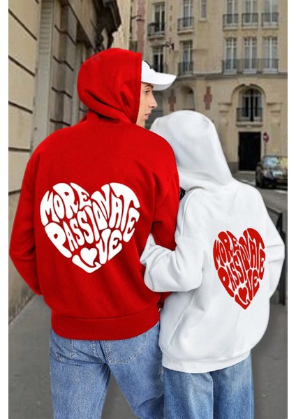 Uygun Tarz More Love Baskılı Pamuklu Oversize Sweatshirt fiyatları