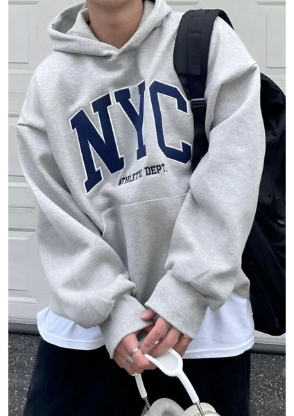 Uygun Tarz Nyc Baskılı Pamuklu Oversize Sweatshirt