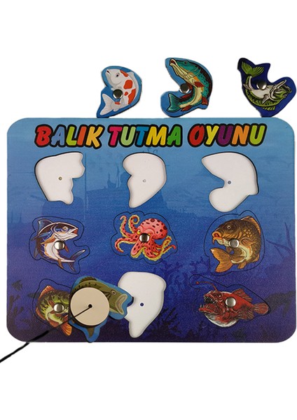 Eğitici Mıknatıslı Ahşap Mdf Balık Tutma Oyunu Çocuk Puzzle Yapboz 1
