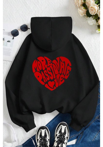 More Love Baskılı Pamuklu Oversize Sweatshirt