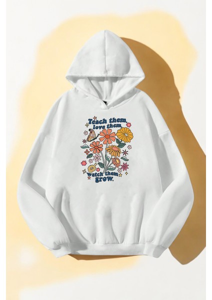 Flowers Baskılı Oversize Sweatshirt